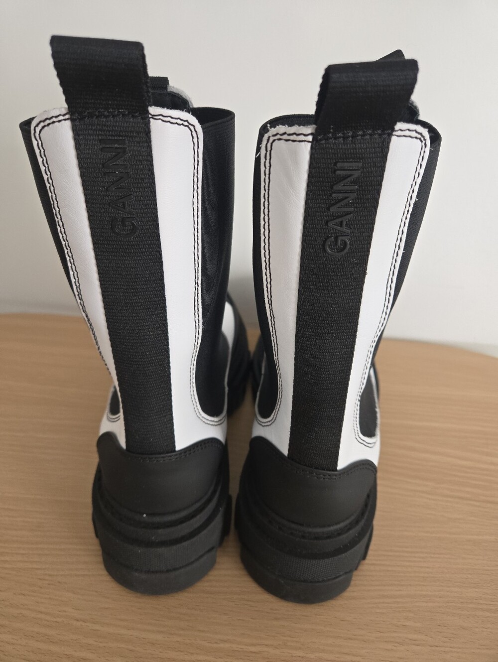 Ganni Women's Black and White Chelsea Booties
